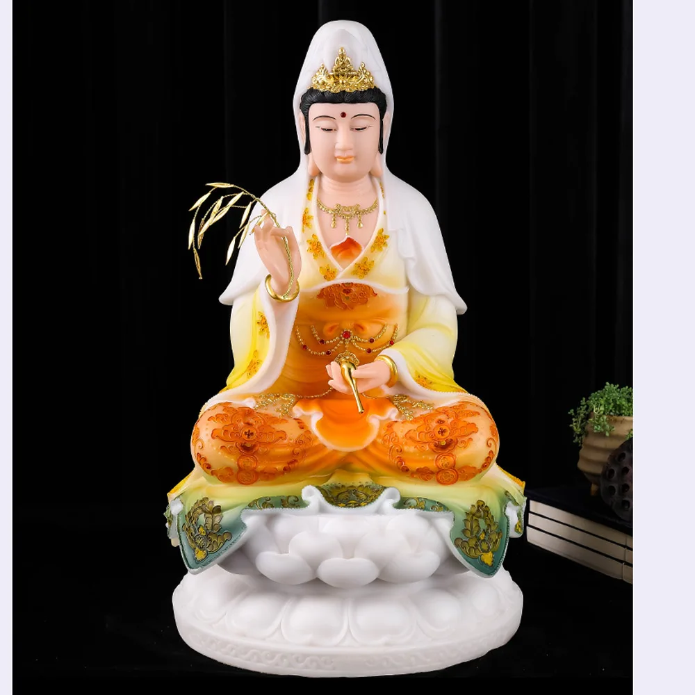 high grade goddess Avalokitesvara Guan yin PUSA buddha color drew jade statue home family safety health efficacious Talisman