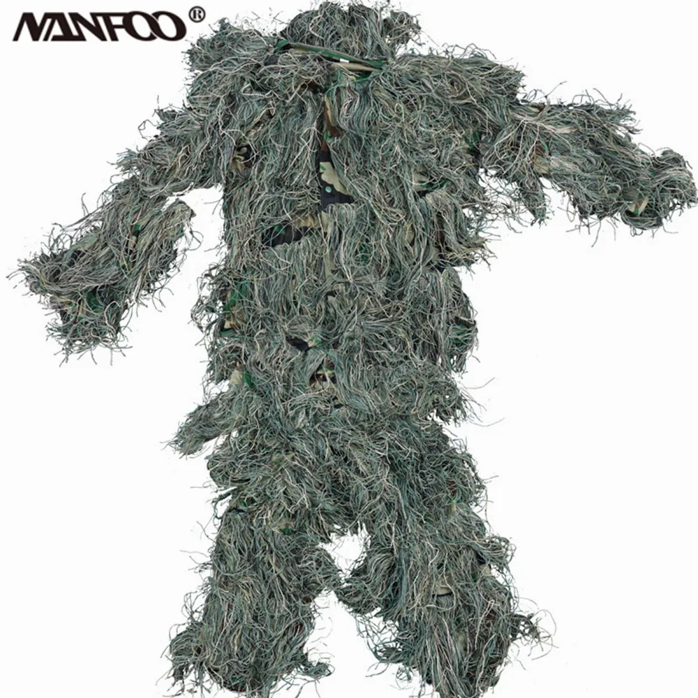 CS Games Camouflage Hunting Ghillie Suit, Tactical Combat Suit with Hoody, Jungle Rifle, Wrap Camo Jacket, Pants, Child, New