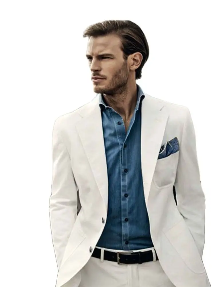 

Notched Lapel Custom Made 2Pcs Jacket+Pants Casual Men Suits Formal Ivory Blazer Trousers Business Suits For Wedding Party Wear