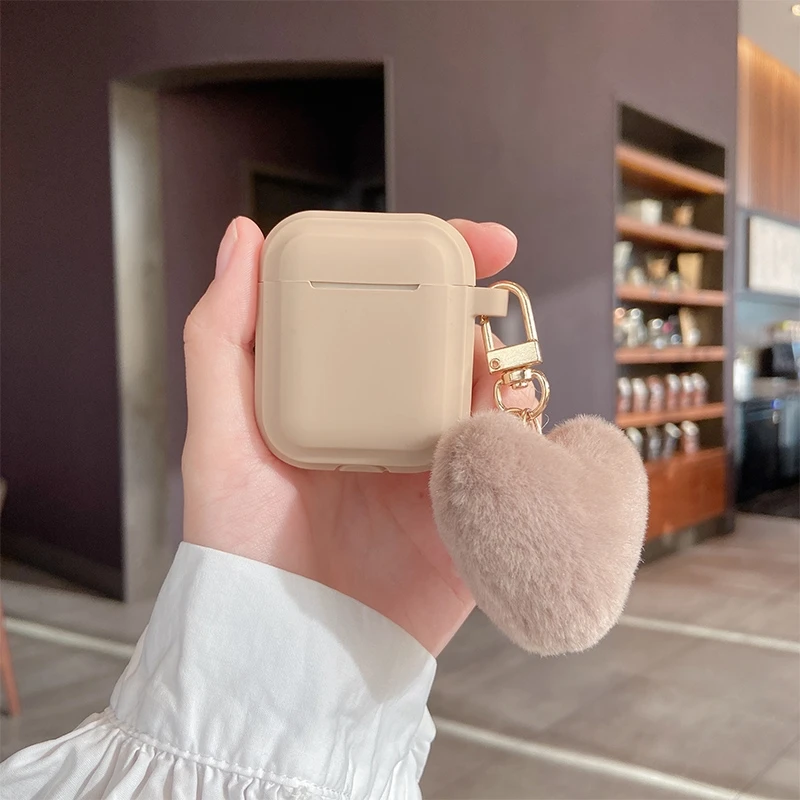 لطيف الشتاء الشعر الكرة المفاتيح سماعة مربع ل apple airpods 1 2 3 برو غطاء بلون سيليكون حقيبة سماعة الاذن ل Airpod 3