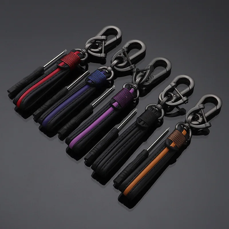 Luxury Genuine Leather Lanyard car keychain. Male and female leather Gunmetal Buckle key ring. Motorcycle keychain Gift Chaveiro