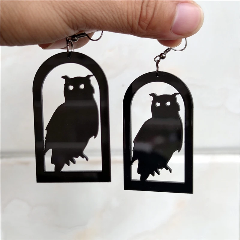 Halloween Owl Dangle Earrings for Women Animal Black Acrylic Jewelry Gothic Style