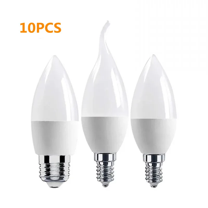 10pcs Led Candle Bulb E14 E27 LED Lamp Indoor Light 220V-240V 5W 7W LED Chandelier Warm Cold White For Home Decoration