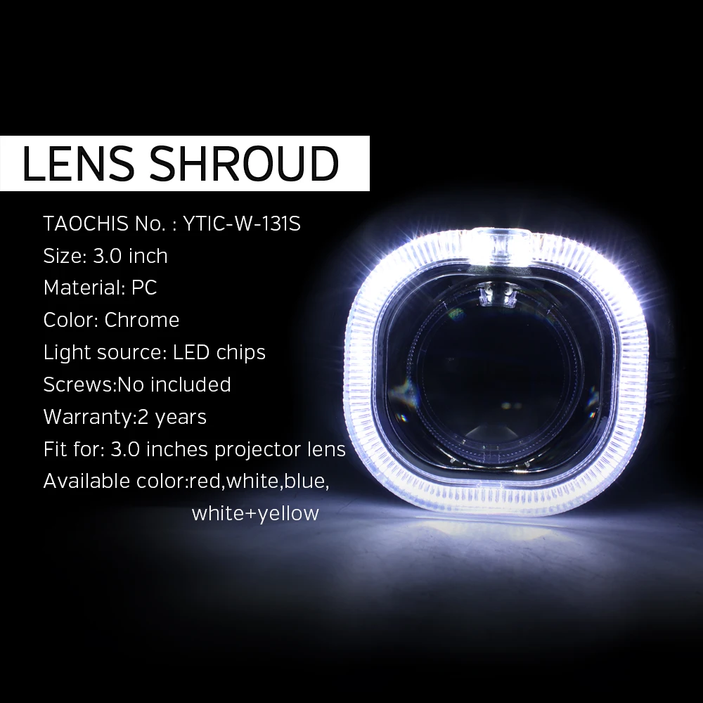 TAOCHIS YT131 3.0 Inches Bi Xenon Projector Lens Shroud LED DRL Car Headlights Angel Eyes White Red Blue Yellow Color