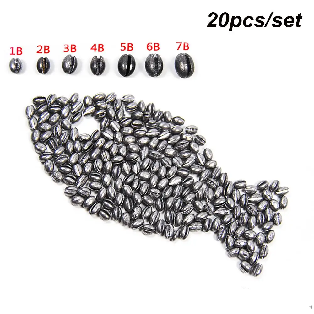 20PCS/Bag 1B to 7B Weights opening Mouth Line Sinkers Round Shot Sinker Hook Connector Fishing Lead fall Olive Shaped