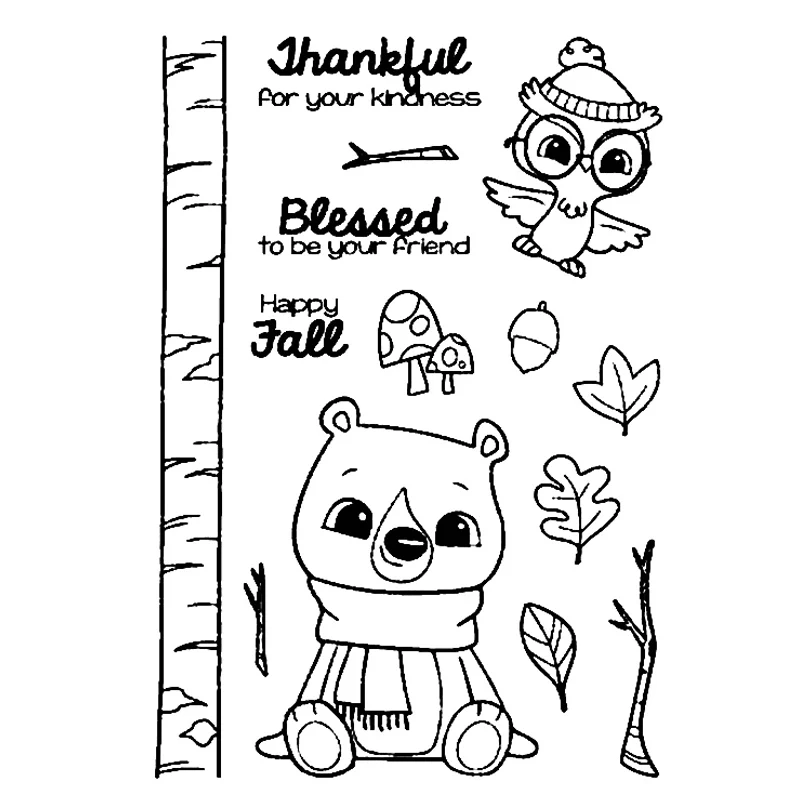 Happy Fall Stamp Set And Coordinating Die Cutest Critters Bear Bird Clear Stamps for DIY Scrapbooking Cards Crafts 2021 New