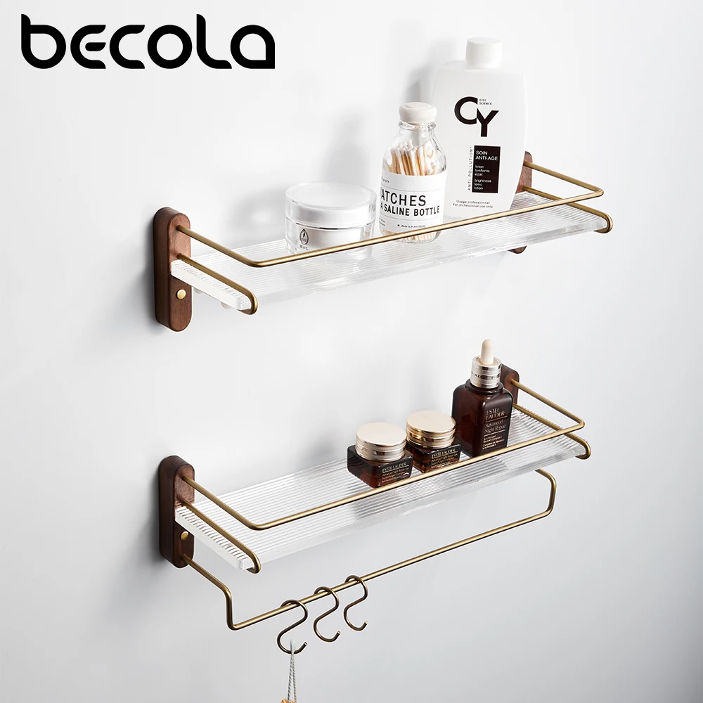 Bathroom Walnut Wood Towel Holder  Bath Towel Rack Acrylic Wooden Shelf Holder Towel Bar for Bathroom Kitchen Shelf Racks