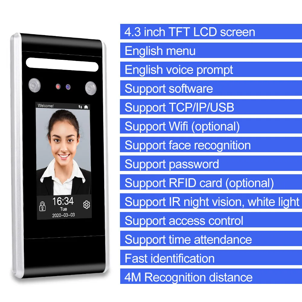 YiToo Wifi Face Recognition Access Control Dynamic Facial Detection Door Lock Face Attendance Machine Free Software TCP/IP USB