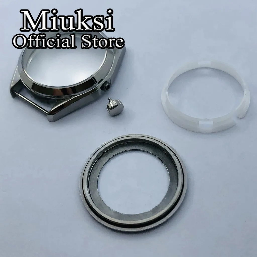 Miuksi 41mm silver case sapphire glass watch case fit NH35 NH36 ETA 2836 Miyota 8205 8215 821A Mingzhu DG2813 3804 movement