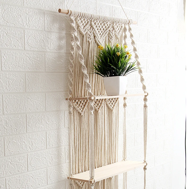 Imagem -04 - Madeira Bohemian Hand-woven Wall Hanging Macramé Tapeçaria Rack Prateleira de Armazenamento Ornamentos Decorativos Casa 1pc de