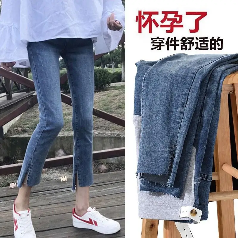 Summer Thin Cotton Maternity Pants for Pregnant Women Clothes Pregnancy Jeans Pants Adjustable Waist Denim Belly Jean Trousers