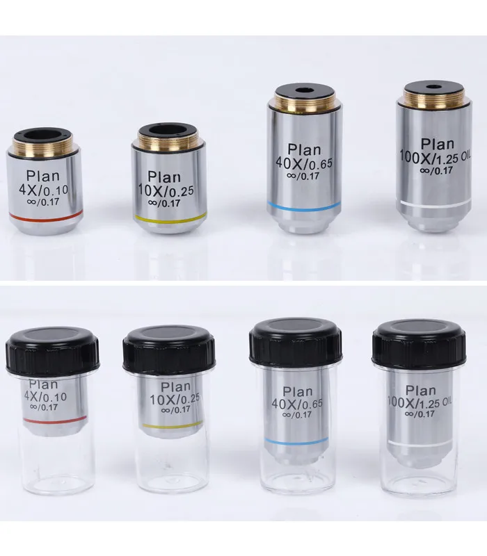 Silver Biological Microscope 4X 10X 20X 40X 100X Infinity Plan Objective Lens RMS Thread for Olympus Microscope
