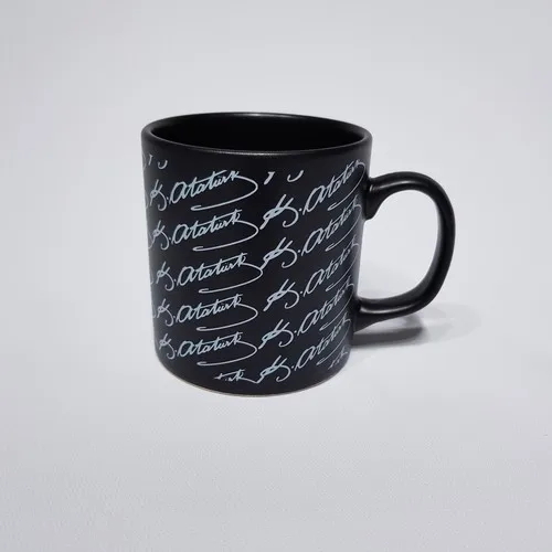 Mug Cylindrical 10 cm Matt Black Mustafa Kemal Ataturk Signature Ceramic Coffee Cup Mugs Women Water Soft Drink Beverage Cup