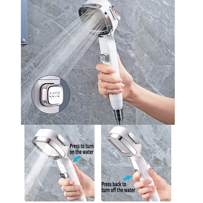 New High Pressure Shower Head 4 Modes With Switch On/Off Button Spray Water Saving Shower Nozzle Filter Adjustable Bath Shower