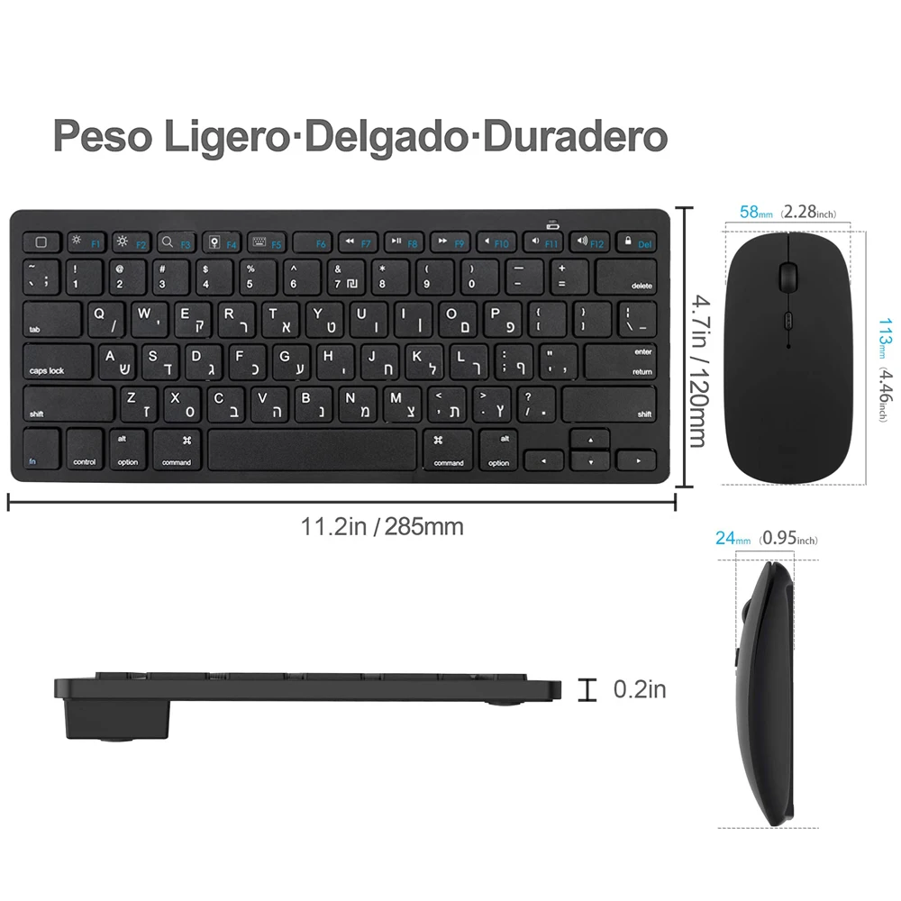 Hebrew Bluetooth Keyboard Mouse Combo Bluetooth Mice Israel Keyboard Wireless Ultra Slim for Mac iPad iPhone iOS Android Windows