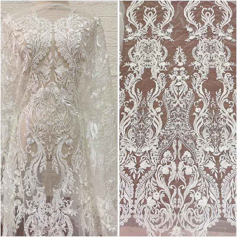 LFY New Style  Off White High Quality Bridal Wedding Dress Mesh Embroidery Lace Fabric 1 Yard