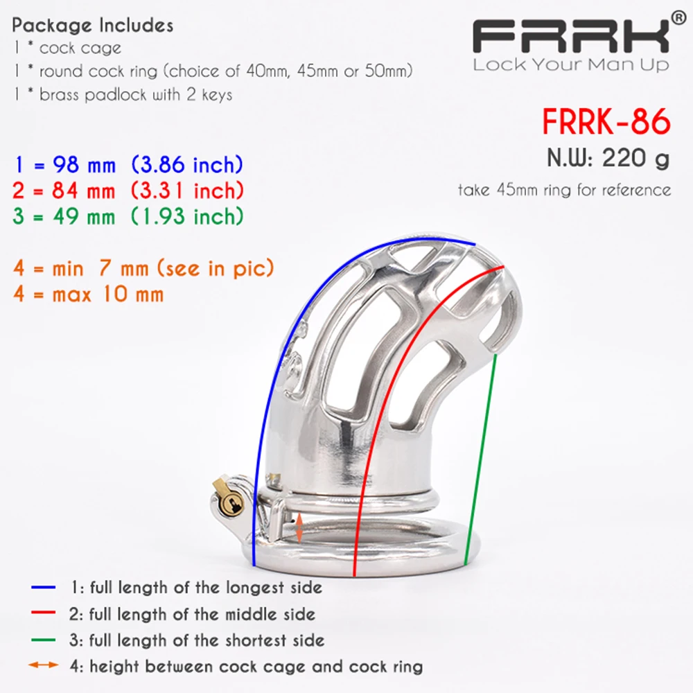 FRRK Large Male Chastity Device Cock Cage Metal Bondage Belt Scrotum Groove Lock Penis Rings Fetish Lockable Sex Toys for Men