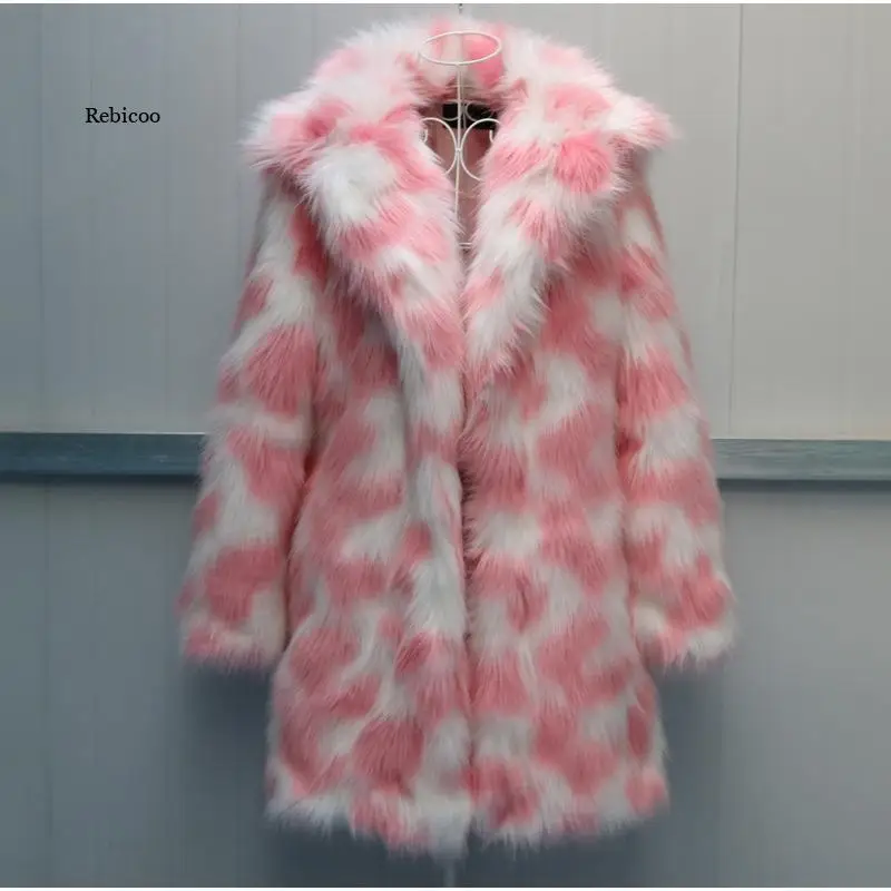 

Women Faux Fur Coat Winter Thick Luxury Faux Fox Warm Outwear Pink Green Faux Fur Jacket Long Coats