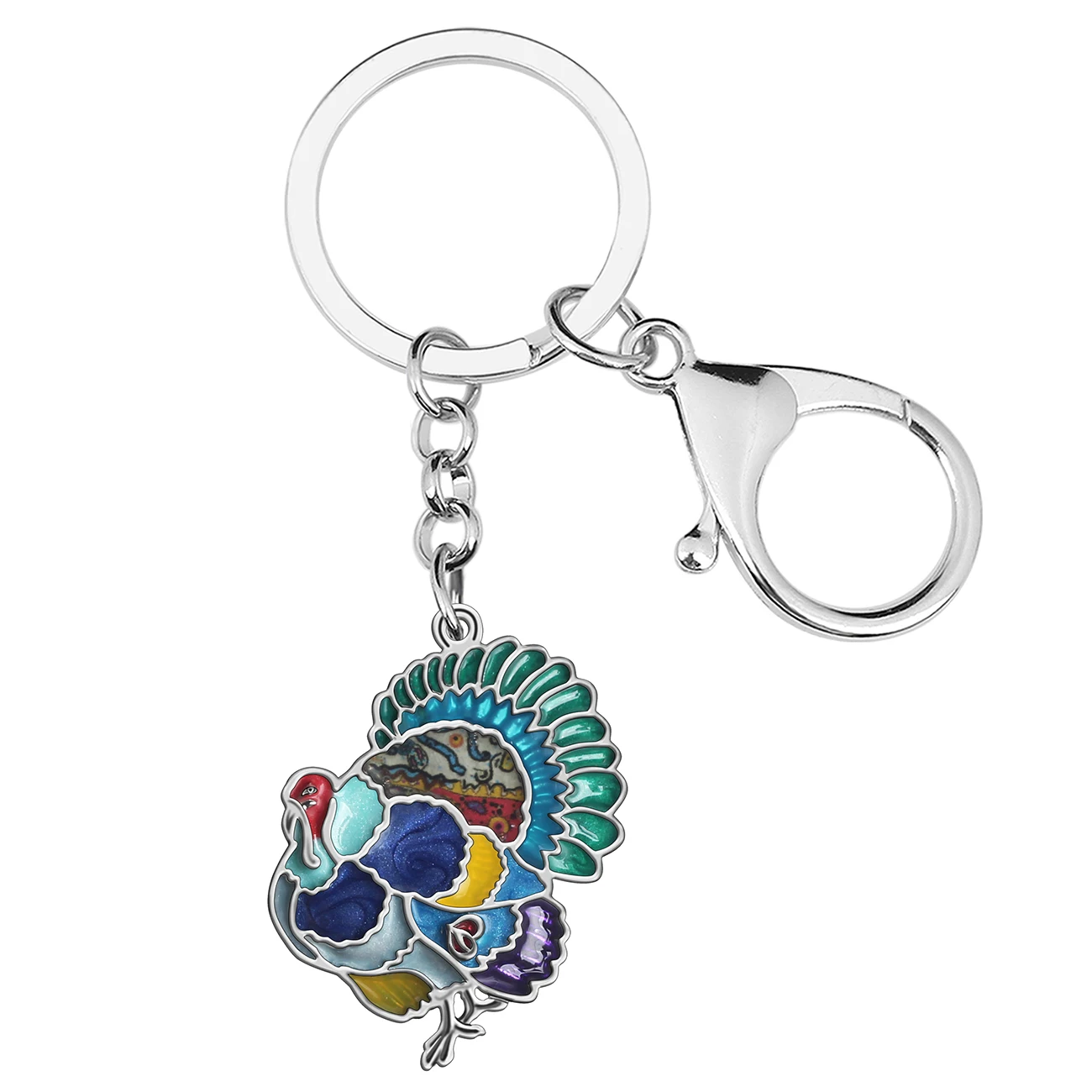 BONSNY Enamel Alloy Thanksgiving Cute Turkey Chicken Keychains Trendy Bag Key Chain Ring Jewelry For Women Men Teen Charm Gifts
