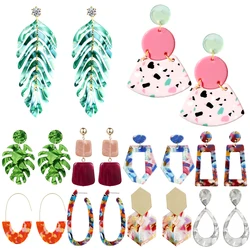 Boucles d'Oreilles Tendance en Acétate pour Femme et Fille, Jolies, Cuir oral elu, Plume Géométrique, Goutte Colorée