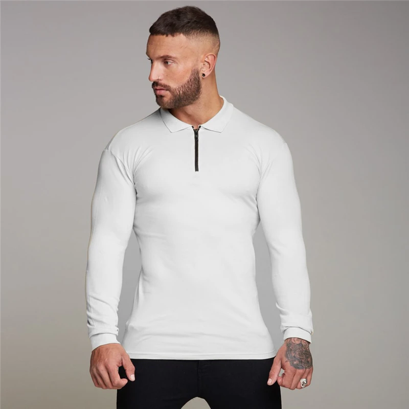 

Running Polo Shirt Men Long Sleeve Bodybuilding Sport Shirt Cotton Basketball Training Fitness T Shirt Gym Clothing Sportswear