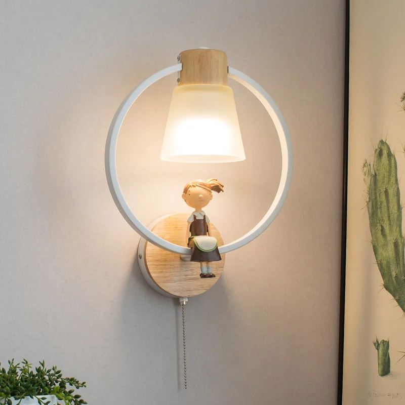 

Warm children wall light sconce metal ring Resin chit light Wandlamp corridor Glass Lampshade Wall Lamp for bed Room home deco