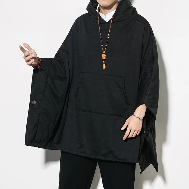 Winter Men s Poncho Hoodie Velvet Casual Hooded Sweatshirt Jumper Pullover Mantle Cloak Coat Male Clothes Chinese Cloak Kk3066 Robe Gown AliExpress