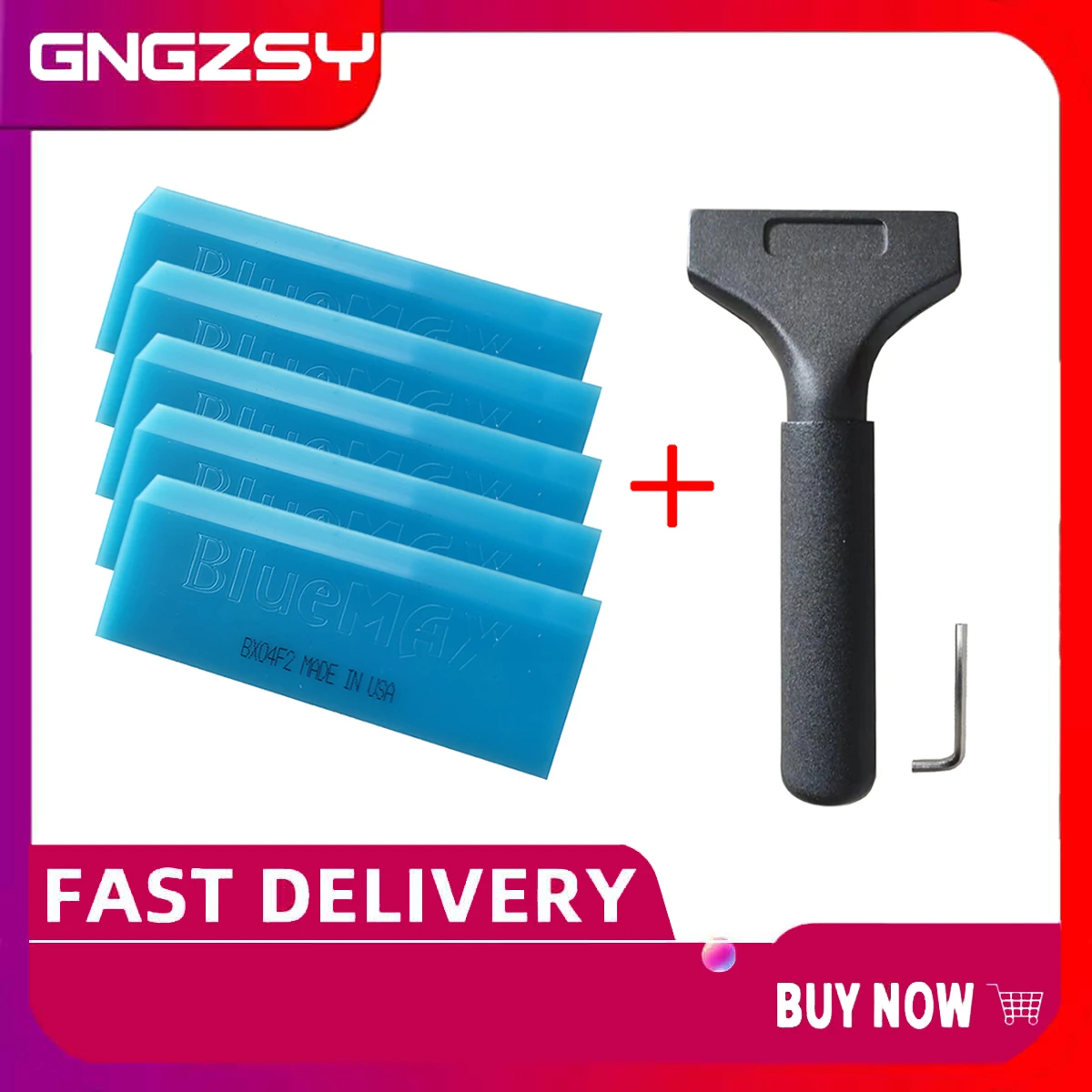 5pcs Spare Rubber Blue Max Blades + 1pc Handle Ice Scraper Auto Bluemax Vinyl Application Squeegee Wholesale B24+5B02