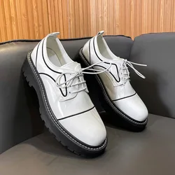 New Luxury Brand Fashion Men Derby Shoes Casual Formal Dress Leather Shoes Platform Lace-up Loafers Trend Autumn Wedge Party