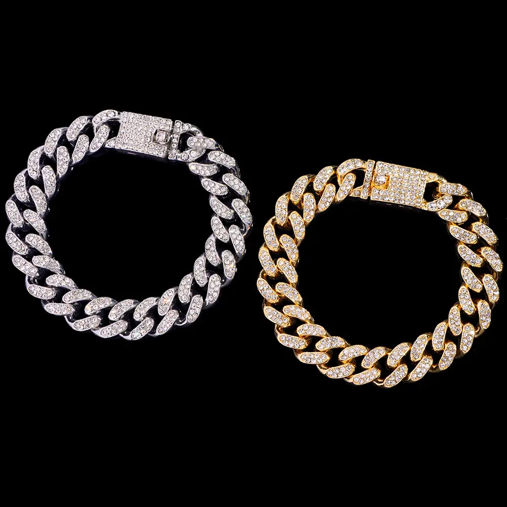 Bracciale a catena cubana con strass ghiacciato per donna braccialetti robusti cubici di cristallo di lusso Bling gioielli Punk Hip-Hop da uomo