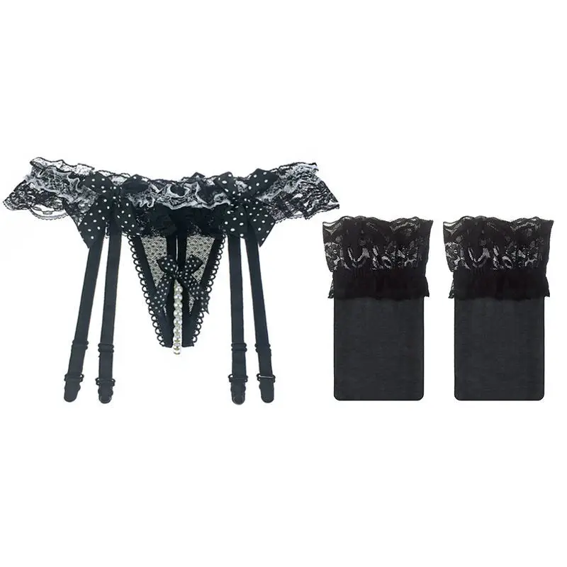1Set Donne Lingerie Sexy Collant di Pizzo Morbido Top Calze autoreggenti + Reggicalze Della Bretella Della Signora Con Apertura Sul Cavallo Calza A Rete