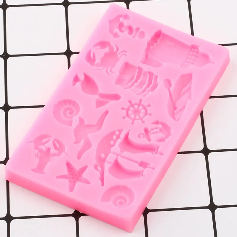 Ocean Series Anchor Silicone Molds Sailboat Sea Animals Cupcake Topper Fondant Cake Decorating Tools Candy Clay Chocolate Moulds