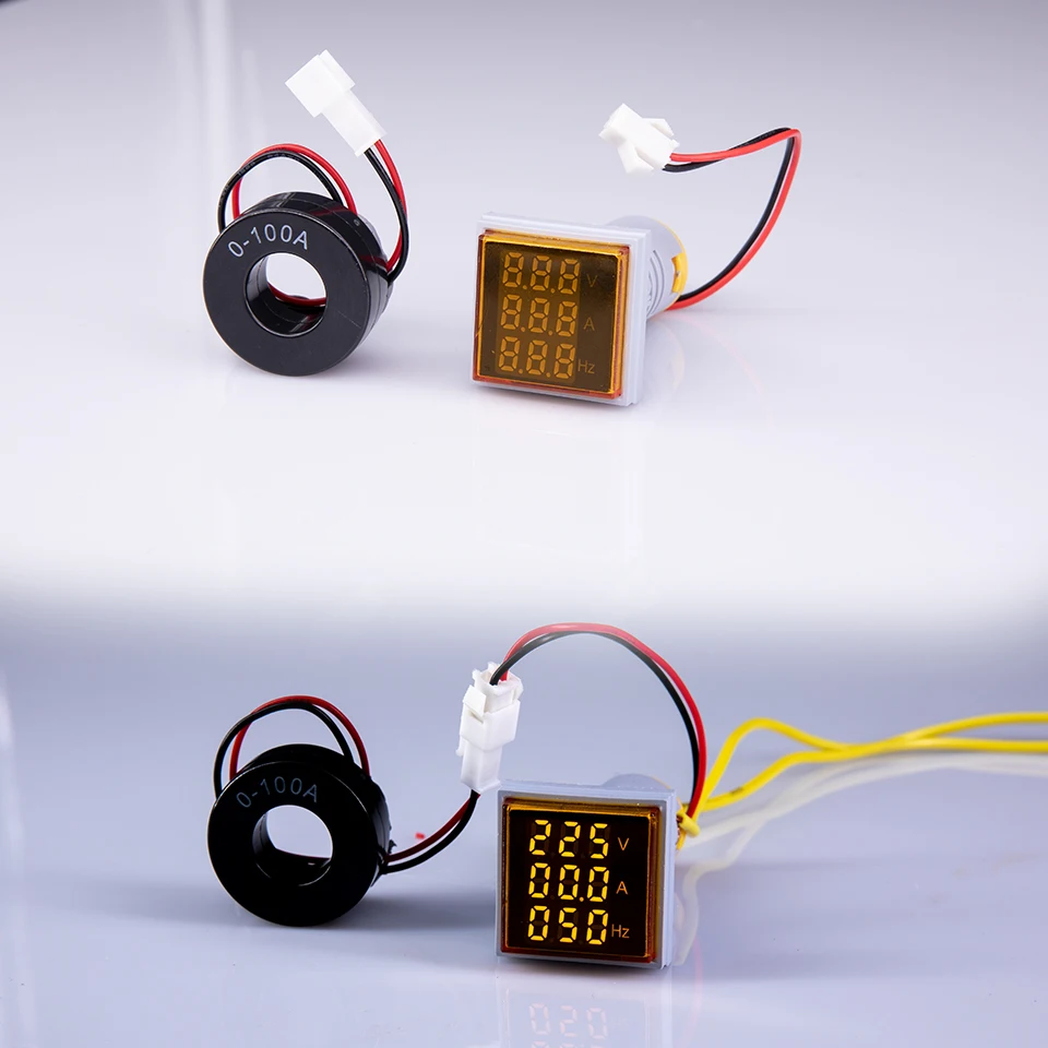 Dijital 3in1 AC ampermetre voltmetre frekans metre kare sinyal ışığı 22mm gerilim Amp Hz Led lamba göstergesi