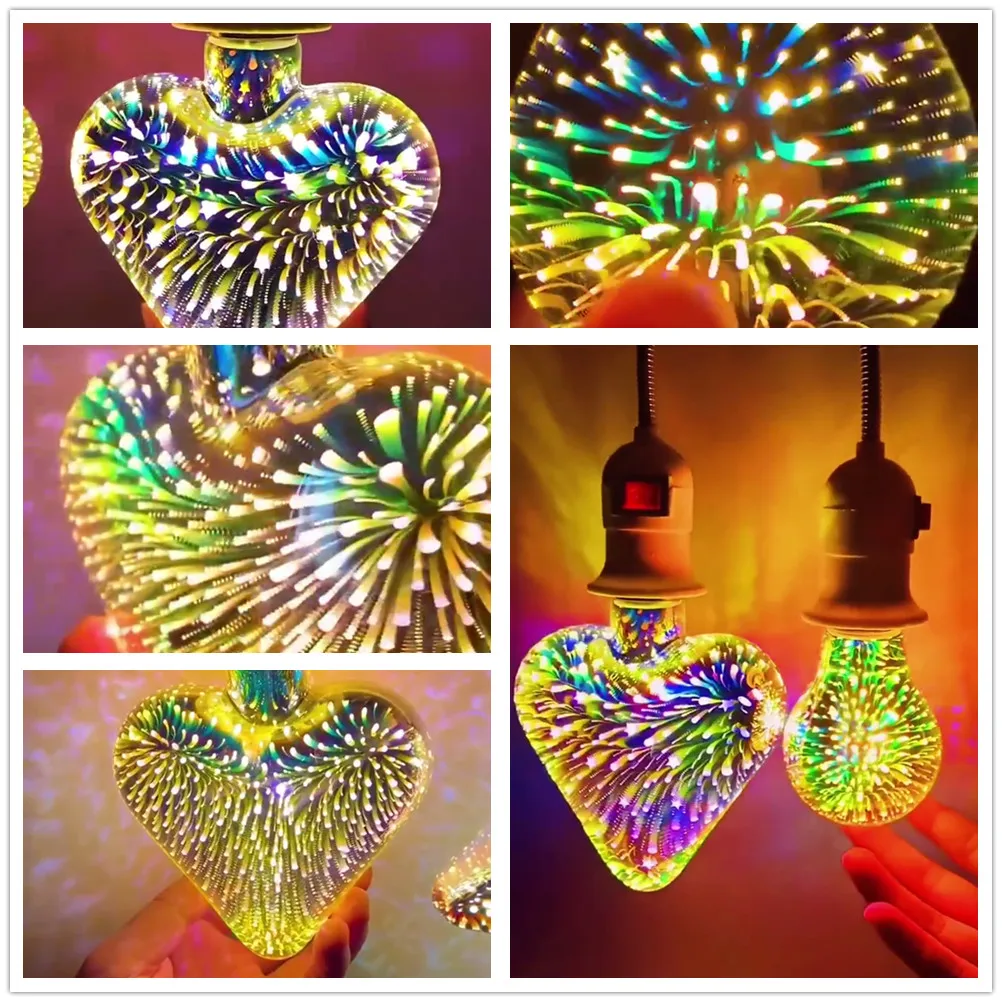 3d Led Firework Lamp Light Bulb Heart Edison E27 110v 220v Near Year Decoration Copper Wire 6w Holiday Night Novelty Christmas