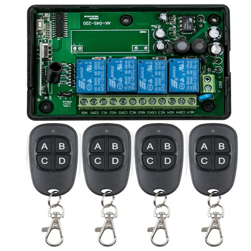 

AC85V-250V 4CH 4 CH 4 Channel 10A Relay RF Wireless Remote Control Switch System 315 MHz 433 MHz Transmitter And Receiver