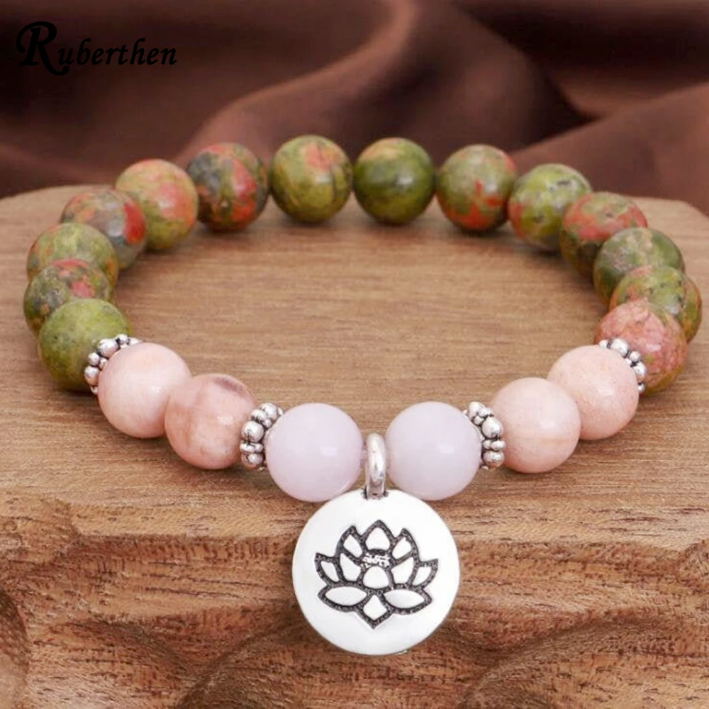 MG1340 Natural Tanzania Unakite Wrist Mala Yoga Bracelet Sunstone Energy Protection Bracelet Spiritual Healing Jewelry For Women