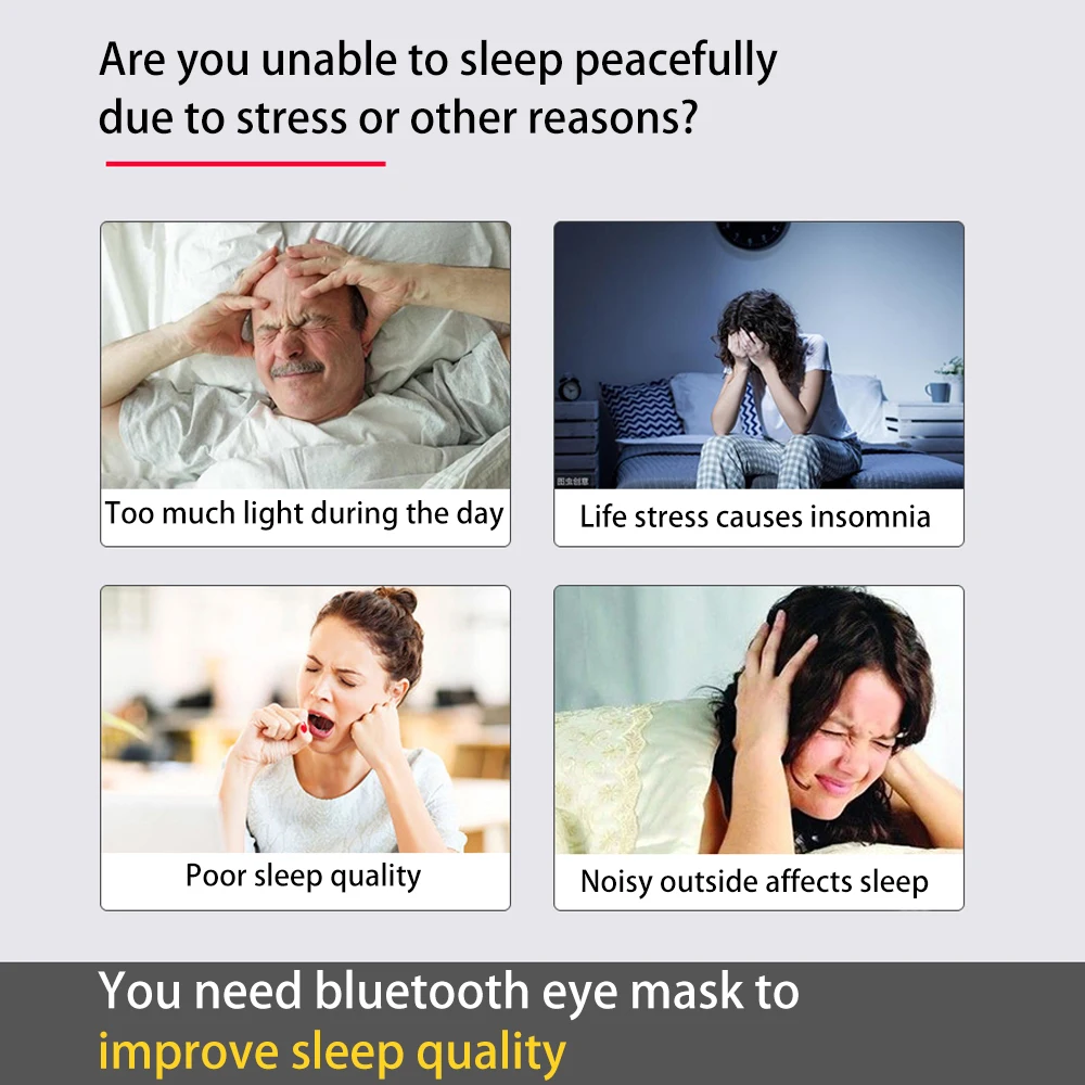 Aikswe bluetooth fones de ouvido assistem sono 3d máscara de olho sombreamento design portátil sem fio música fone de ouvido com microfone melhorar sleepers