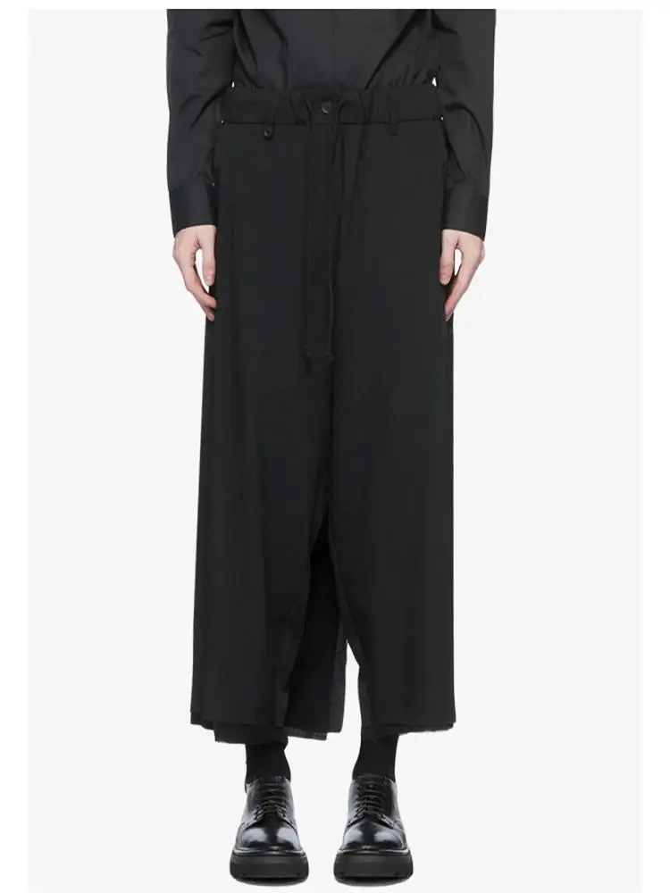 Spring And Autumn New Hair Stylist Asymmetrical Double Black Elastic Waist Loose Foot Naked Pants Slacks