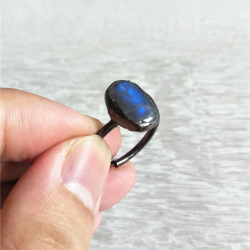 FUWO Hot Sale Natural Labradorite Ring With Antique Copper Plated Shiny Semi Precious Stone Jewelry Wholesale 5pcs/lot RG032