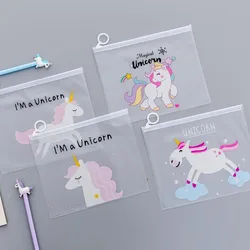 Korean Translucent Unicorn Cute Girl Pencil Case Stationery Bag Creative Storage File Bag Office Stationery Desk Organizer