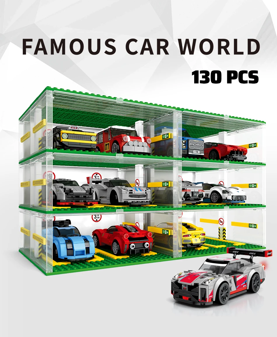 SEMBO BLOCK Stadt Sport Autos Garage Bausteine MOC Supercar Racing Parkplatz DIY Fahrzeug Lagerung Box Ziegel Kinder Spielzeug – Detail 1