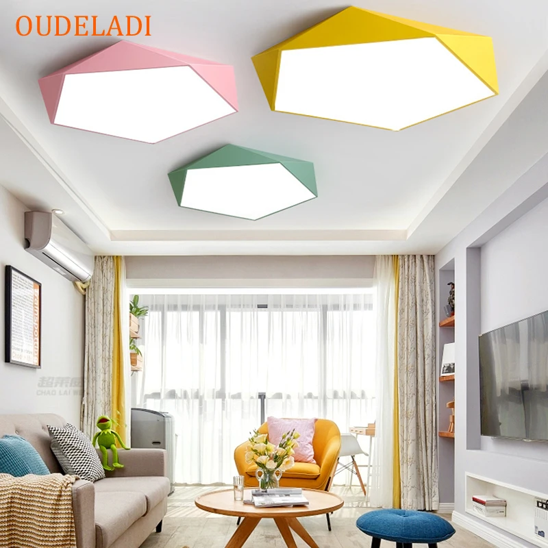 Macaron Pentagonal ceiling lights Acrylic LED Lamp Modern Living Room Bedroom Restaurant Kids Room Nordic Home Lighting Fixture