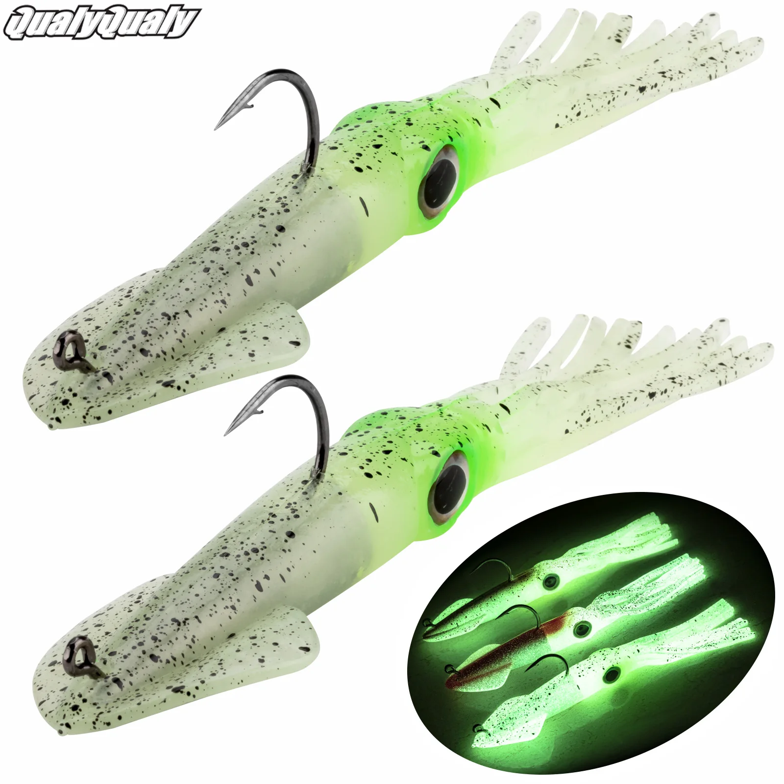 QualyQualy Fishing Soft Squid Lure 35g Luminous UV Squid Jig Przynęty wędkarskie do słodkowodnej wędkarstwa morskiego Wobbler Bait