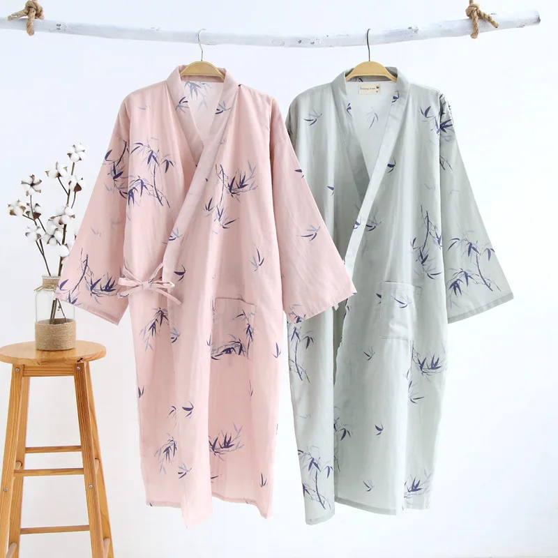 Summer Thin Gauze Dressing Gown Matching Japanese  Kimono Bathrobe Cotton Cardigan Long Nightgown Sweat Steam Clothing