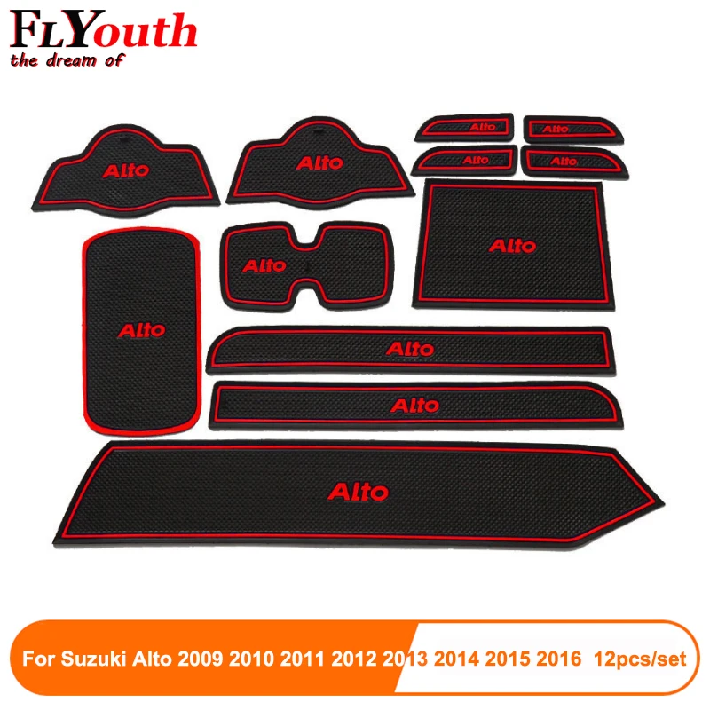 Fit For Suzuki Alto 2009 To 2016 High Quality Car Gate Slot Pad Rubber Car cup Mat Non-slip Mat Auto Accessories 12pcs Per Set