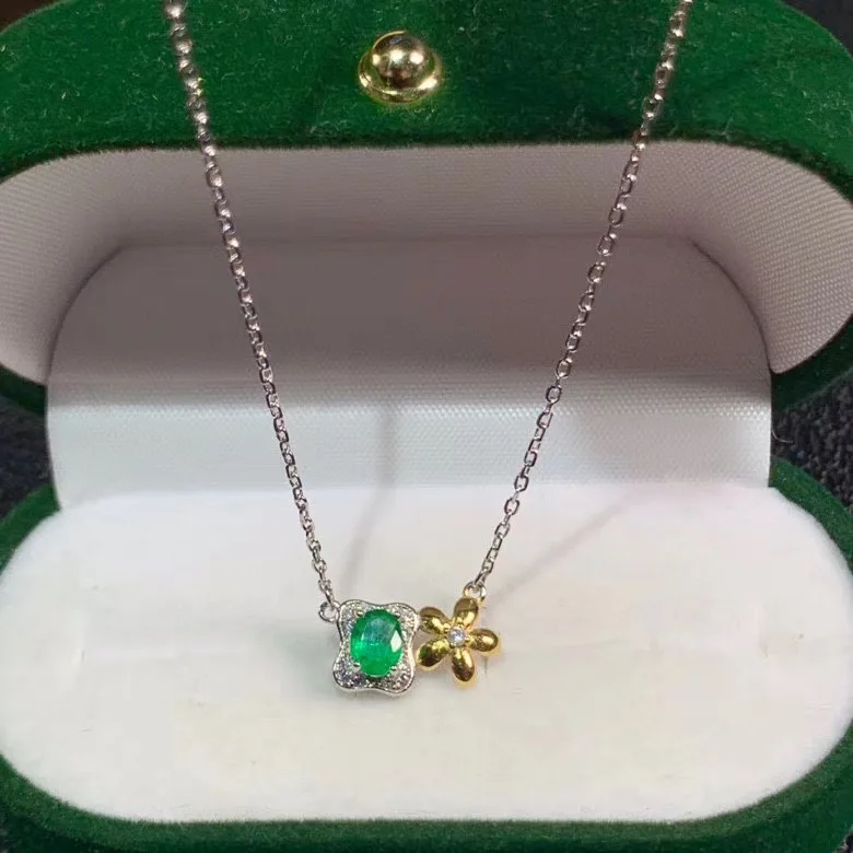 Simple and exquisite natural emerald necklace new design 925 Sterling Silver Gold Plated style novelty