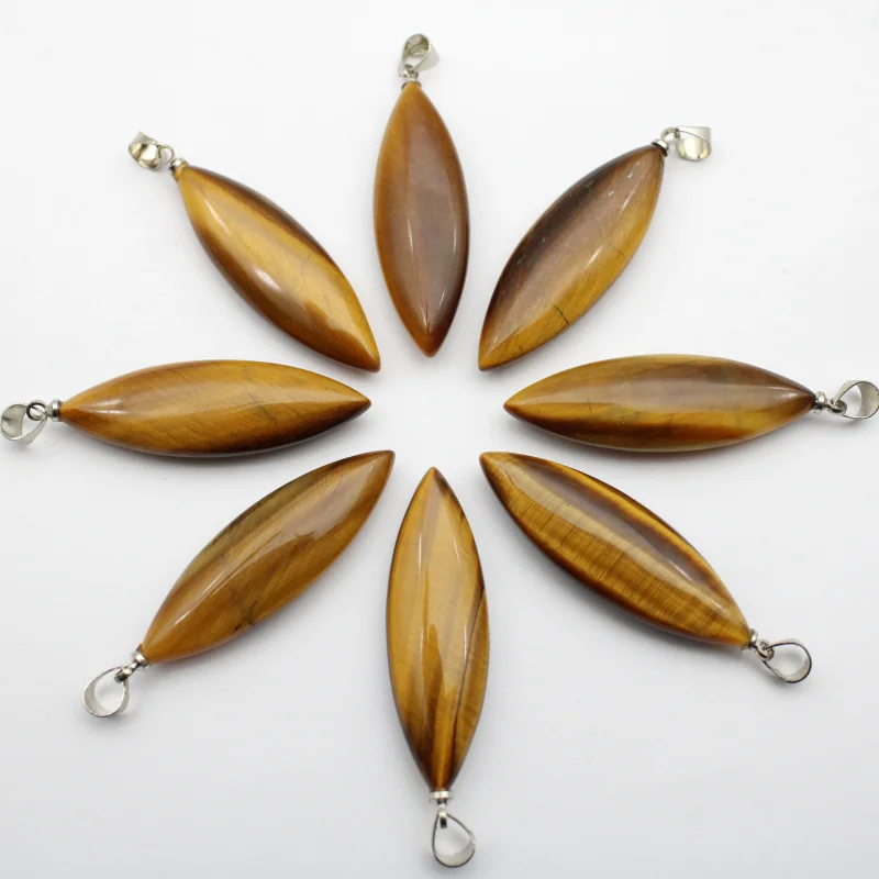 

Natural Tiger Eye Stone 40mm*12mm Marquise-shaped Pendant for DIY Making Necklace Pendant Earrings Jewelry Pendant Accessories