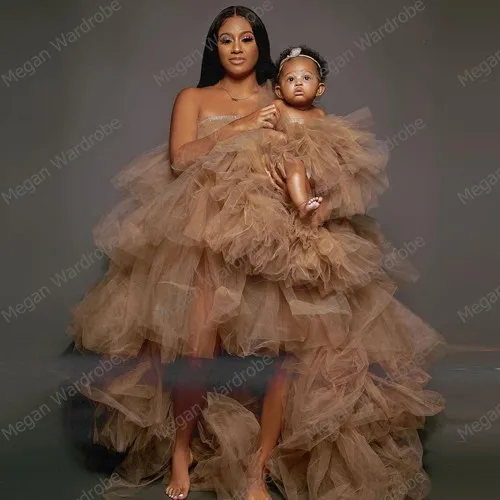 Extra Puffy Ruffles Tiered Tulle Robe Elastic Long Party Dress Mother & Kids Multi -Use Tutu Skirts Abendkleider Vestido