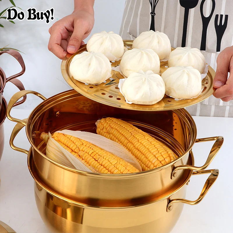 1 Pcs Steamer Pot Stainless Steel Three layer Thick Gold Steamer Pot Soup Steam Pot Cooking Pots Cooker Gas Stove