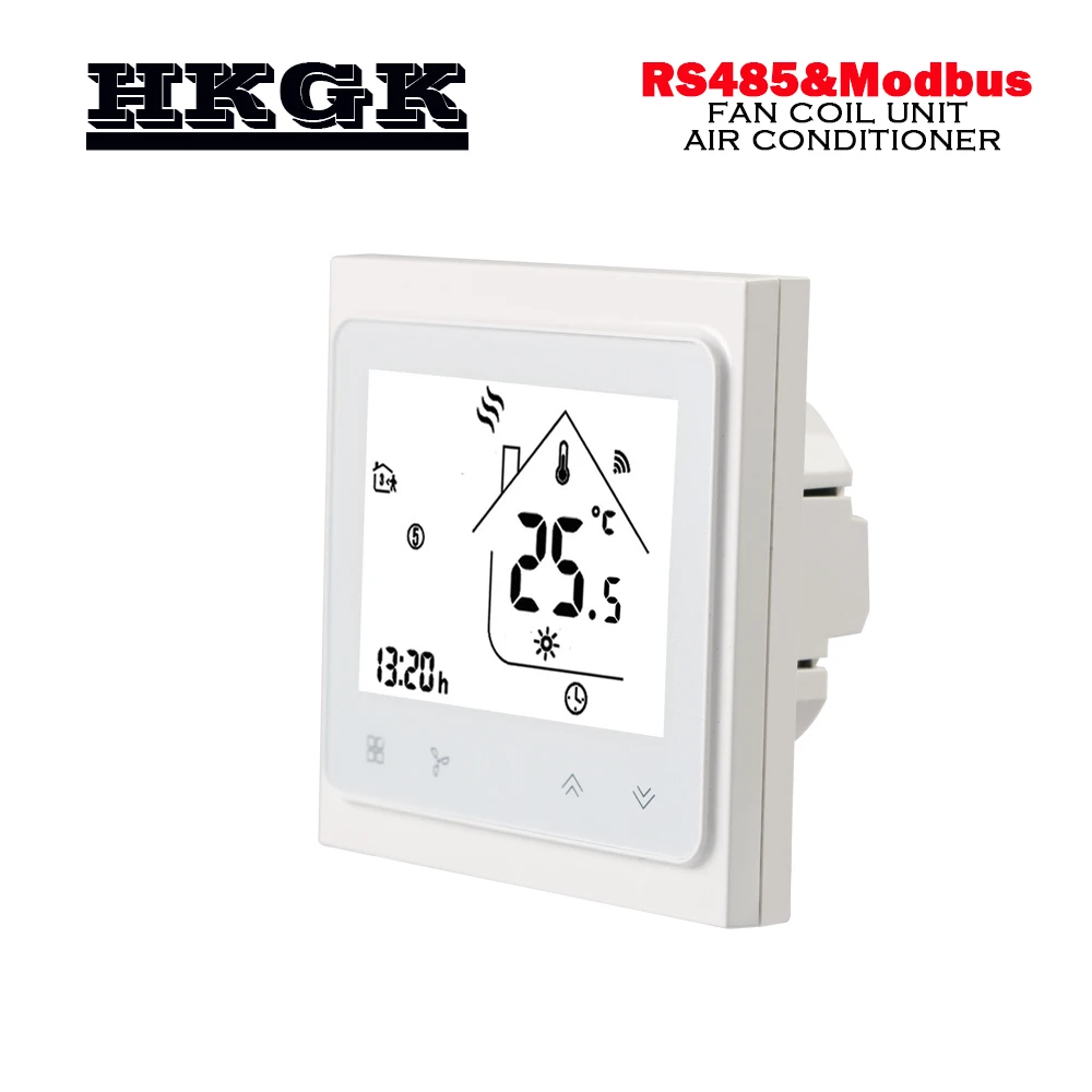 95-240VAC,24VAC 2Pipe smart heat cool temp thermostat Modbus& RS485 RTU communication for fan coil unit 3 speed